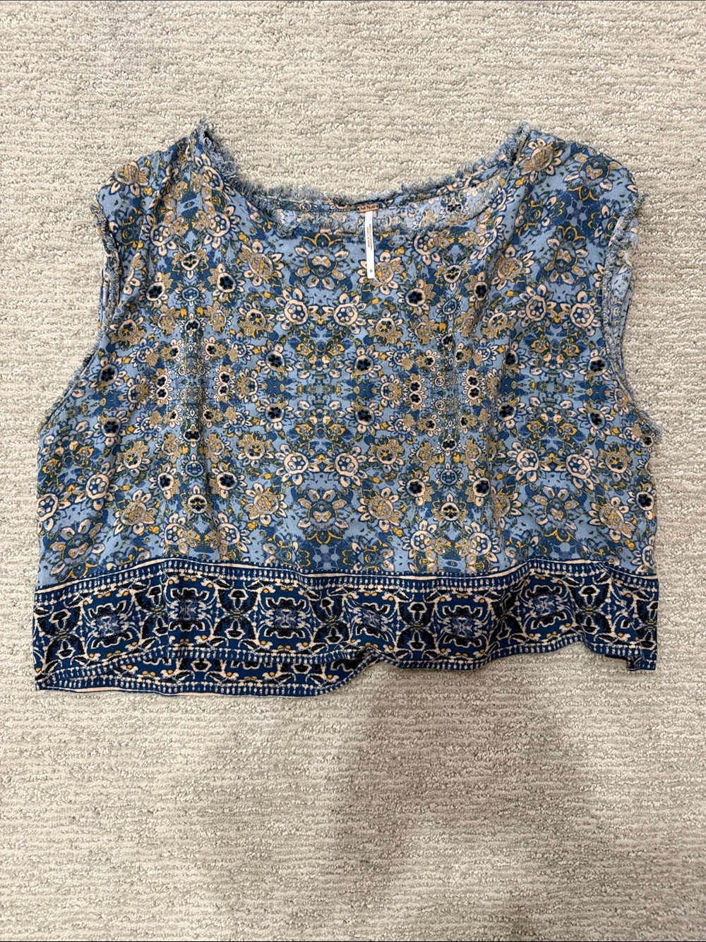 Free People Blues Floral Cropped Tank Top